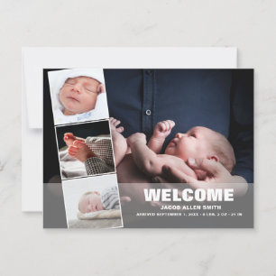 Fotokollage för födelsemeddelande Fyra foton Postc Vykort