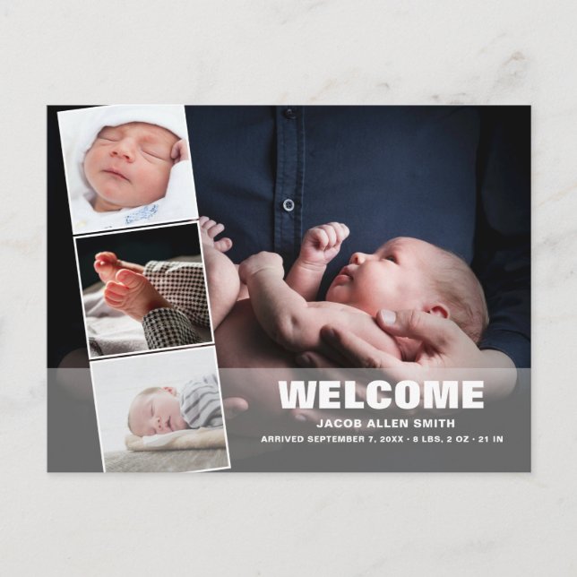 Fotokollage för födelsemeddelande|Fyra foton Postc Vykort (Framsida)