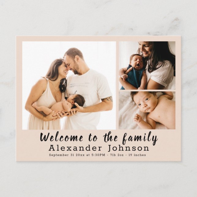 Fotokollage för födelsemeddelande vykort (Framsida)