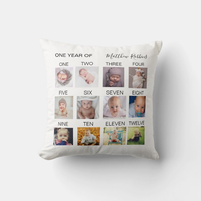 Fotokollage för första året Baby Kudde (Framsida)
