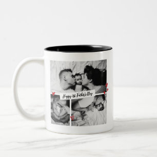 Fotokollage för första Fars dag-Vintagen B&W Baby Två-Tonad Mugg