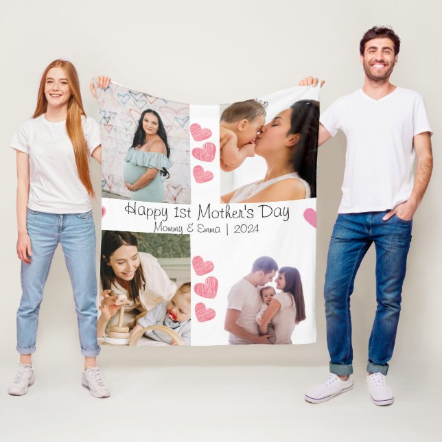 Fotokollage för första Mors dag Fleecefilt (På plats)