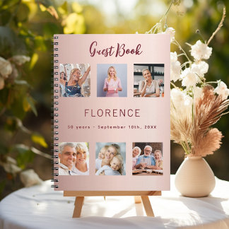 Fotokollage för gästfödelsedag i bok, ro guld budg anteckningsbok