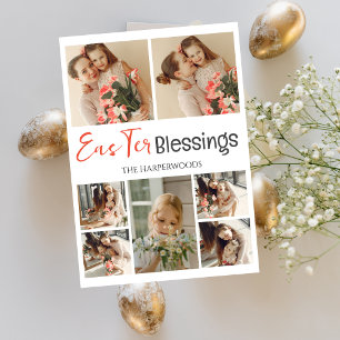 Fotokollage för Glad påsk-familjen i elegant Scrip Julkort