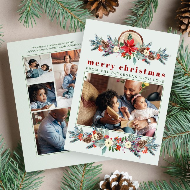 fotokollage för god jul rustik blommigt julkort (Skapare uppladdad)