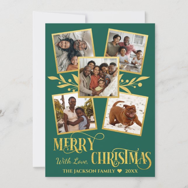 Fotokollage för Grönten god jul Elegant Guld  Julkort (Framsida)