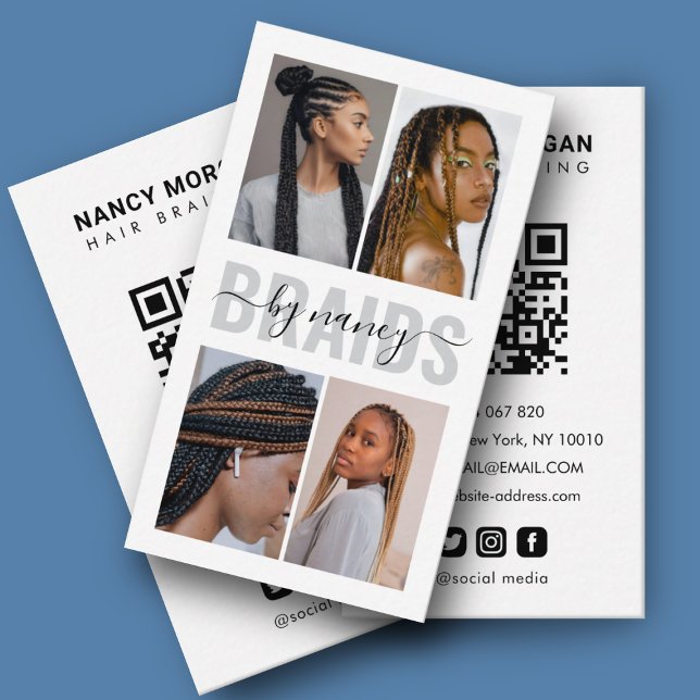 Fotokollage för Hair Braiding Calligraphy-skript Visitkort (Skapare uppladdad)