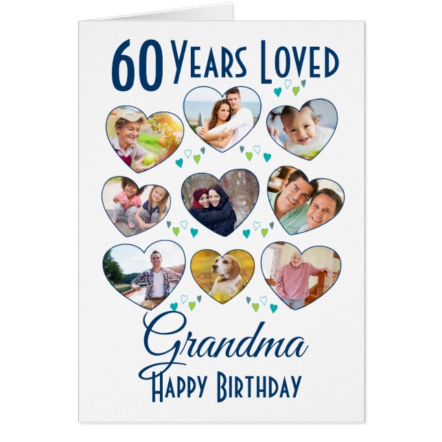 Fotokollage för hjärt- födelsedagsfoto hälsningskort (Framsidan)