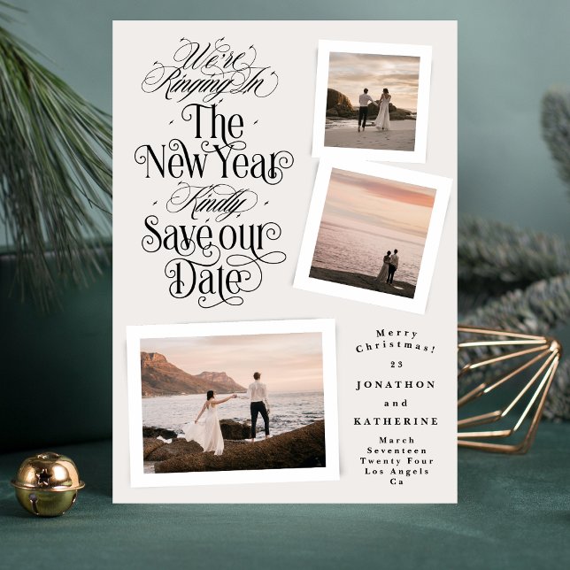 fotokollage för kalligrafi nytt år god jul spara datumet (Skapare uppladdad)