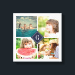 Fotokollage för marin monogram canvastryck<br><div class="desc">Anpassningsbarna poster med personligens monogram och fyrkantiga kollage av 4 foton som gränsar till din monogramtext eller annan anpassningsbar i ett diamant ram. Klicka på Anpassa om du vill ändra text, typsnitt och färg om du vill skapa en unik design. En perfekt för familj, vänner, par, föräldrar och mor- och...</div>