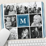 Fotokollage för marin monogramfamilj musmatta<br><div class="desc">Fotokollage för monogramfamiljen. Anpassa det här anpassad design med din egen monografioriginaltext eller text.</div>