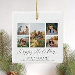 Fotokollage för minimalistisk skriptfamilj julgransprydnad keramik<br><div class="desc">Skapa din egen personlig-familjs fotokollage-ornament.</div>