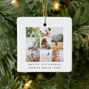 Fotokollage för minimalistisk skrivmaskin-familj julgransprydnad keramik