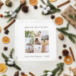 Fotokollage för minimalistisk skrivmaskin-familj julkort<br><div class="desc">Det här enkla och moderna familjefotokollage-julkortet har ett ställe som gör att du kan lägga till namn och ett god jul-meddelande på baksidan i vacker skrivmaskinstypografi, samt utrymme för att lägga till ett eget fotomontage (med plats för sju foton). Perfektens minimalistiska julafton helgdag-kort till din familj att skicka i vinter!...</div>