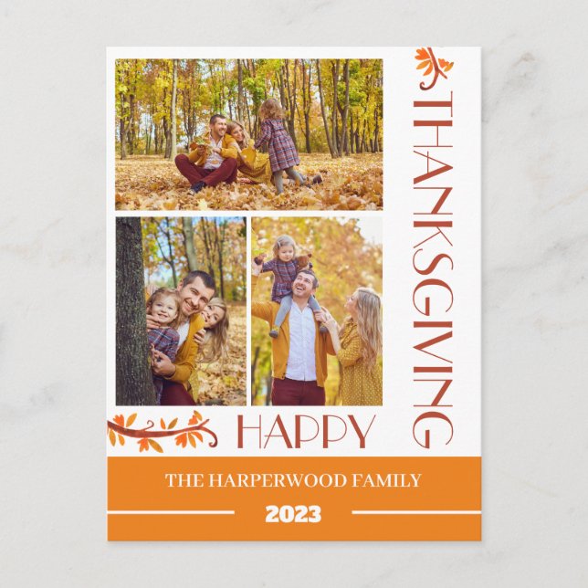 Fotokollage för Modern Blommigt Thanksgiving Famil Helg Vykort (Framsida)