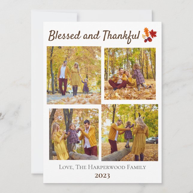 Fotokollage för Modern Fall Thanksgiving-familjen Julkort (Framsida)
