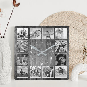 Fotokollage för Modern Farmhouse Family Foto Colla Fyrkantig Klocka
