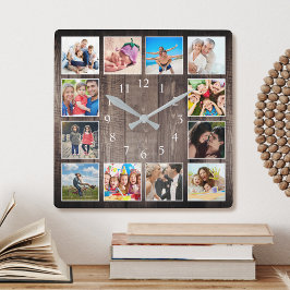 Fotokollage för Modern Farmhouse Family Foto Colla Fyrkantig Klocka