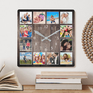 Fotokollage för Modern Farmhouse Family Foto Colla Fyrkantig Klocka