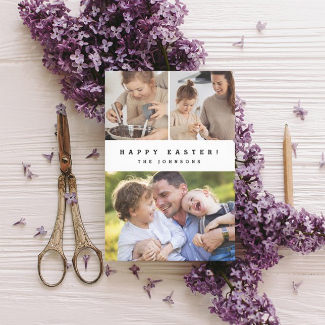 Fotokollage för Modern Glad påsk Lodrät-familjen Julkort (Happy Easter Photo collage greeting card template. DIgital download available.)