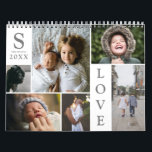 Fotokollage för Modern Kärlek White Färg Block-fam Kalender<br><div class="desc">Modern Kärlek White and Grått Färg Block Family Photo Collage jul & New Year Monthly Calendar - med personlig Kärlek Ord, familjens efternamn, år och brev, allt arrangerat i en elegant-rutnätslayout. Den här moderna och smidiga designen visningar 6 av ditt eget bilder på omslaget, 6 på baksidan och 1 stor...</div>