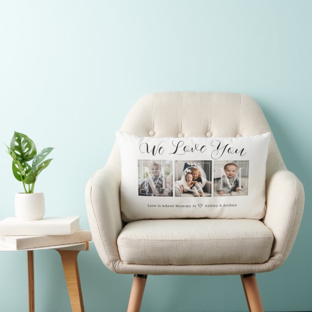Fotokollage för modern Mamma-familj Lumbarkudde (Stol)