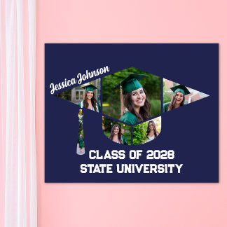 Fotokollage för modern marin blå Studentmössa Poster