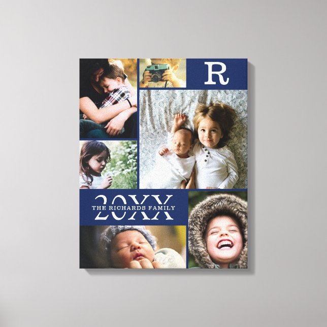 Fotokollage för Modern Navy Blue Färg Block-familj Canvastryck (Framsida)