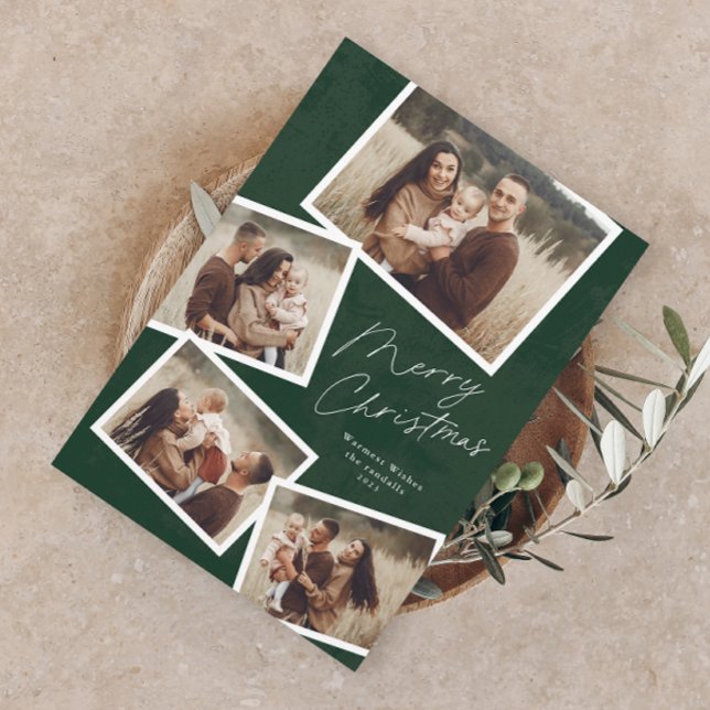 Fotokollage för Modern Script God jul (Modern Script 4 Photo Collage Christmas Holiday Magnetic Card)