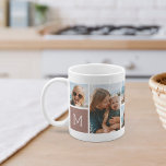 Fotokollage för monogram rutnät kaffemugg<br><div class="desc">Med den här enkla personligen av fotot i mugg får du 6 av dina favoriter framför och mitt,  tillsammans med ett första monogram på vardera sidan. Anpassa med sex fyrkantiga foton av vänner,  barn,  barnbarn,  husdjur eller din favoritfilm ställen,  med din inledande vita bokstav på en ljusgul grönt.</div>