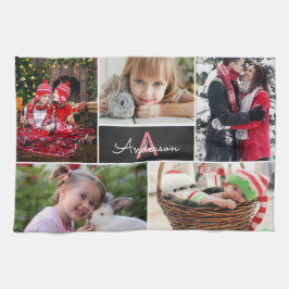 Fotokollage för monogramfamiljen kökshandduk