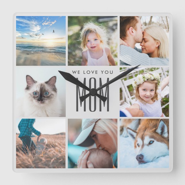 Fotokollage för Mors dag-familjen Fyrkantig Klocka (Framsida)