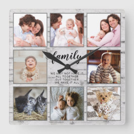Fotokollage för Rustic Family Personlig Fyrkantig Klocka