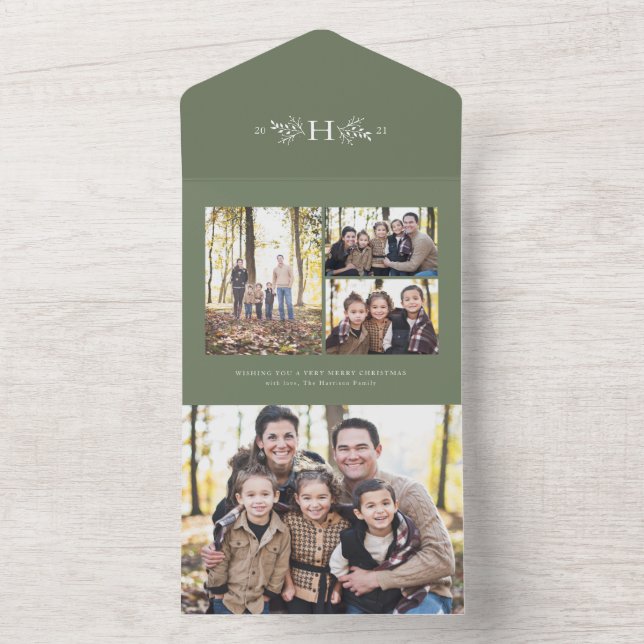 Fotokollage för Rustic monogram sage grönt helgdag (Insida)