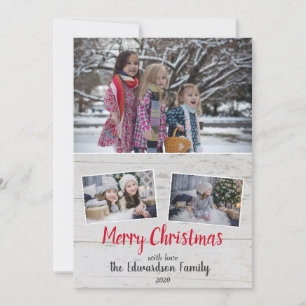 Fotokollage för Rustik wood-familjen God jul Julkort