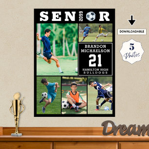 Fotokollage för senioravgång i fotboll 5 poster