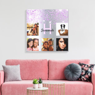 Fotokollage för silver lila glitter canvastryck