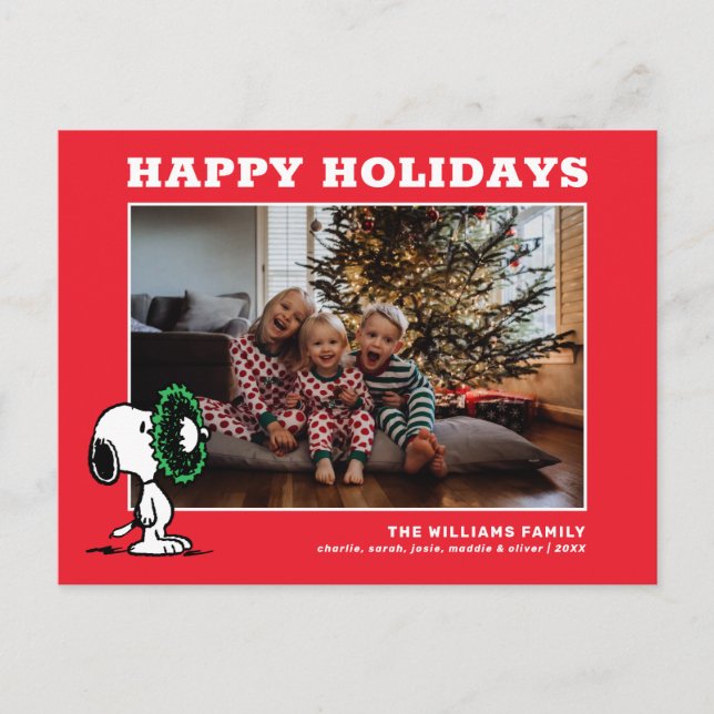 Fotokollage för Snoopy-julfamiljen Helg Vykort (Framsida)