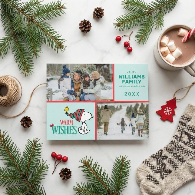 Fotokollage för Snoopy & Woodstock-julfamiljen Julkort (Skapare uppladdad)