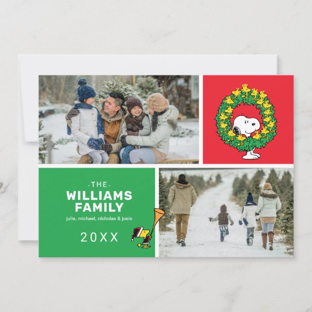 Fotokollage för Snoopy & Woodstock-julfamiljen Julkort (Framsida)