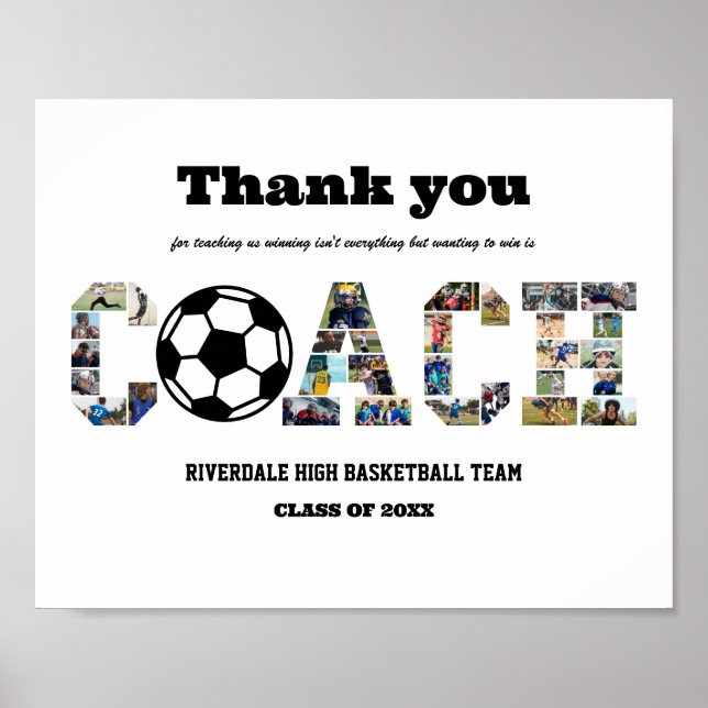 Fotokollage för tack Coach Soccer Team Poster (Framsidan)