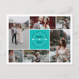 Fotokollage för Teal Tack Bröllop Meddelande Vykort