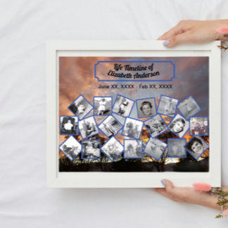 Fotokollage för tidslinje på Träd Line Sunset Post Poster