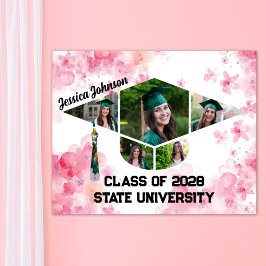 Fotokollage för vattenfärgen Rosa Blommigt Student Poster