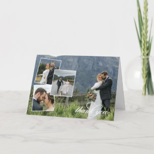 Fotokollage för vitt skript Tack Bröllop Kort