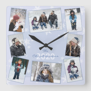 Fotokollage för Winter Snöflingor-familjen i Namn Fyrkantig Klocka