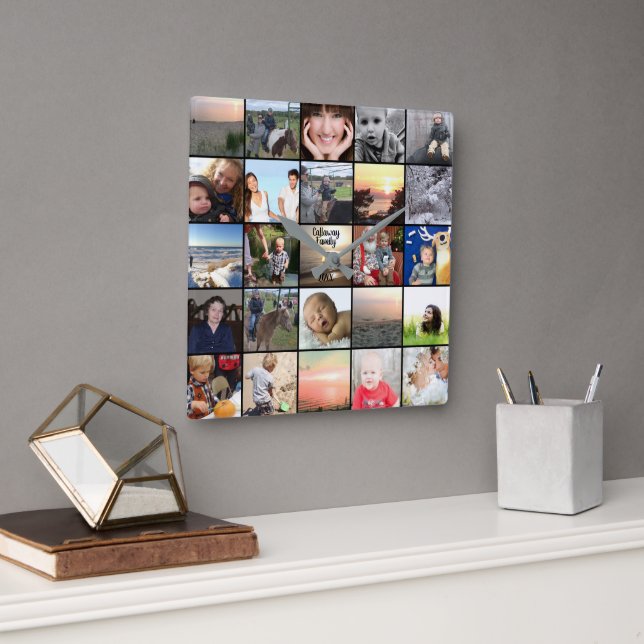 Fotokollage Fyrkantig Klocka (Kontor)