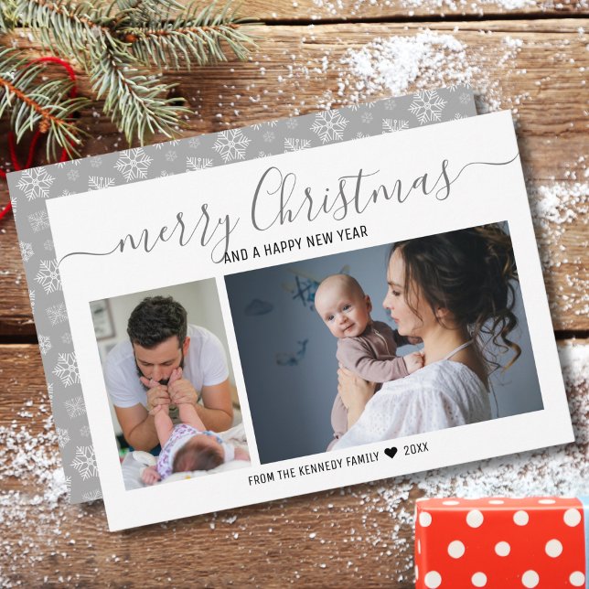 Fotokollage god jul Silver Snöflingor 2 Julkort (Skapare uppladdad)