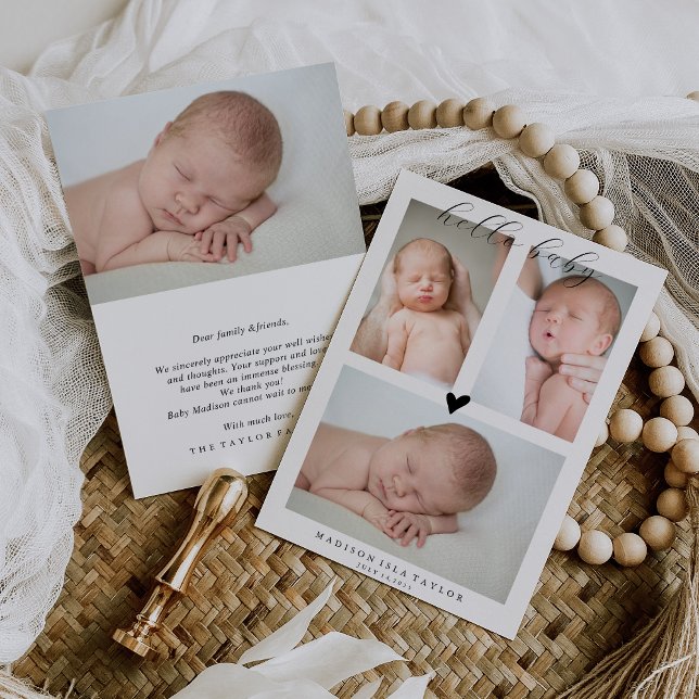 Fotokollage Hej Baby Birth Announcement Card Inbjudningar (Skapare uppladdad)