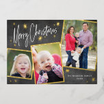 Fotokollage Helgdag-kort för guldfet jul<br><div class="desc">Det här fotokollage-julkortet har en kritersbakgrund och äkta guld-folie - plus kortets baksida har gott om utrymme för att lägga till ett helgdag-meddelande eller  ditt nyhetsbrev för julfamiljen. Du kan också anpassa den för att ta bort texten och lägga till ett annat foto eller lämna det tomma.</div>